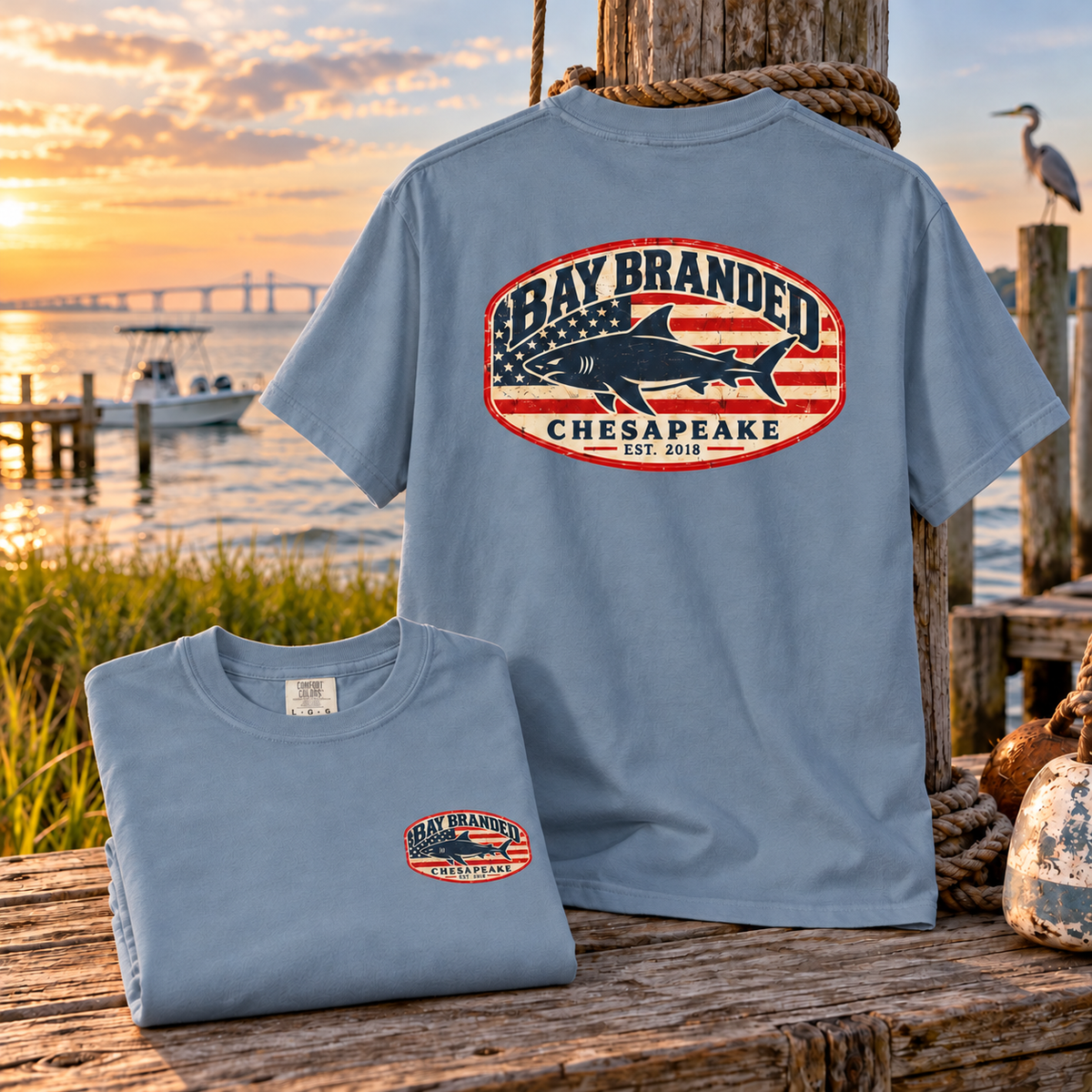 American Flag Megalodon Logo T-Shirt